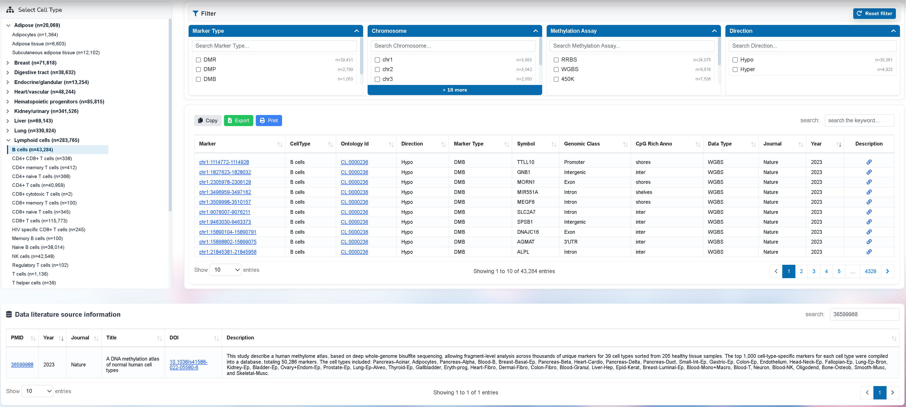 Literature Marker Search interface